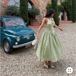 Elegant Lace Fit-and-Flare Midi Dress in Sage Green